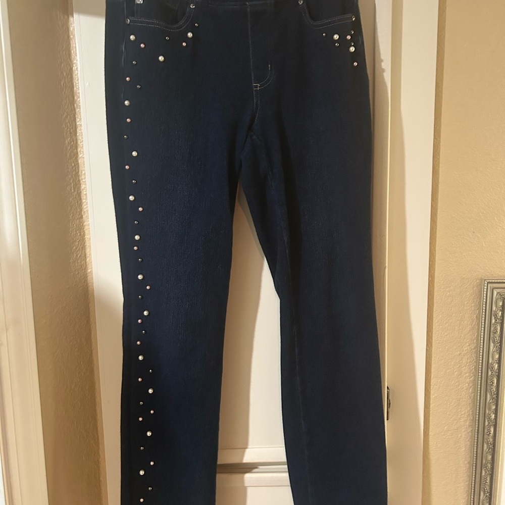 Women's Blue Jeans with Pearl Accents Kim Gravel